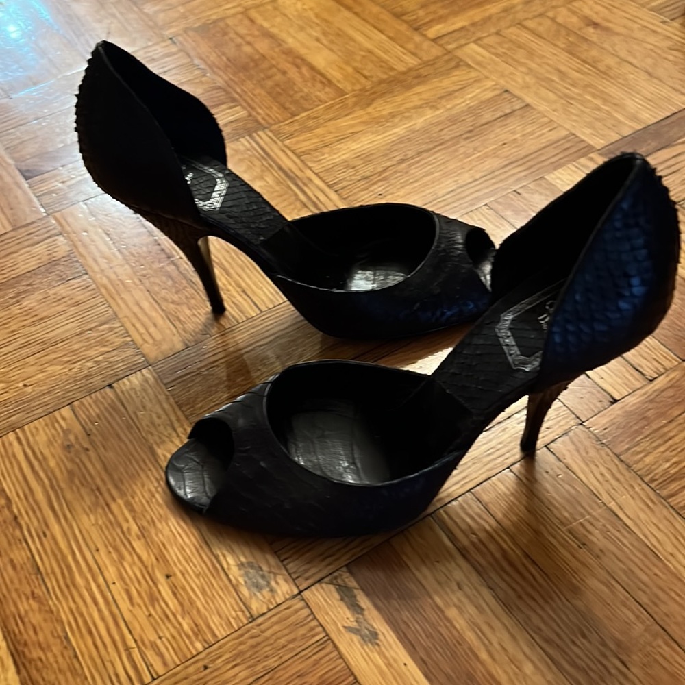 Christian Dior black snake skin peep toe shoe